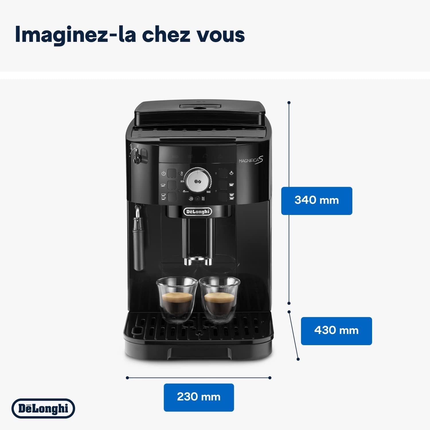KaffiZone - Magnifica S - Perfetti automatische Kaffeemaschine mit manuellem Milchschäumer, Schwarz - KaffiZone
