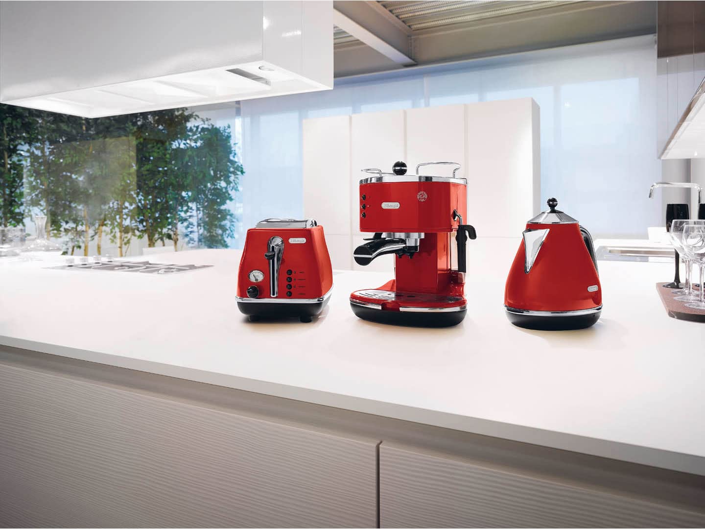 KaffiZone - Icona Manuelli Espresso-Maschine, für Kaffeepulver oder Kapsle, Rot - KaffiZone