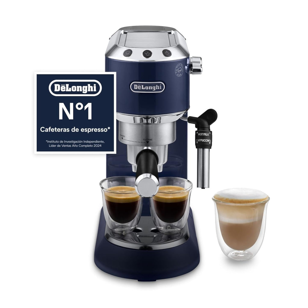 KaffiZone - Dedica Style - Perfetti kompakti Espresso-Maschine, manuälle Milchschäumer für Espresso und Cappuccino, Blau - KaffiZone