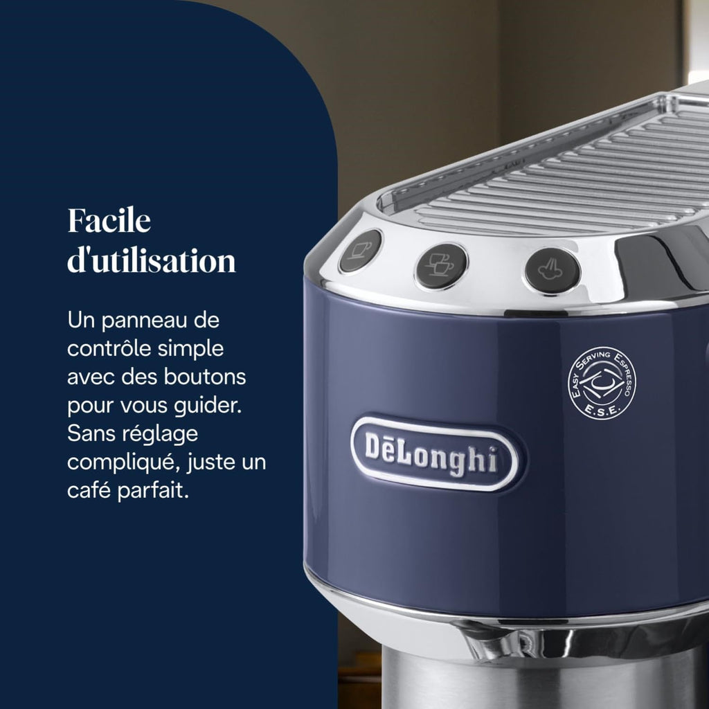 KaffiZone - Dedica Style - Perfetti kompakti Espresso-Maschine, manuälle Milchschäumer für Espresso und Cappuccino, Blau - KaffiZone