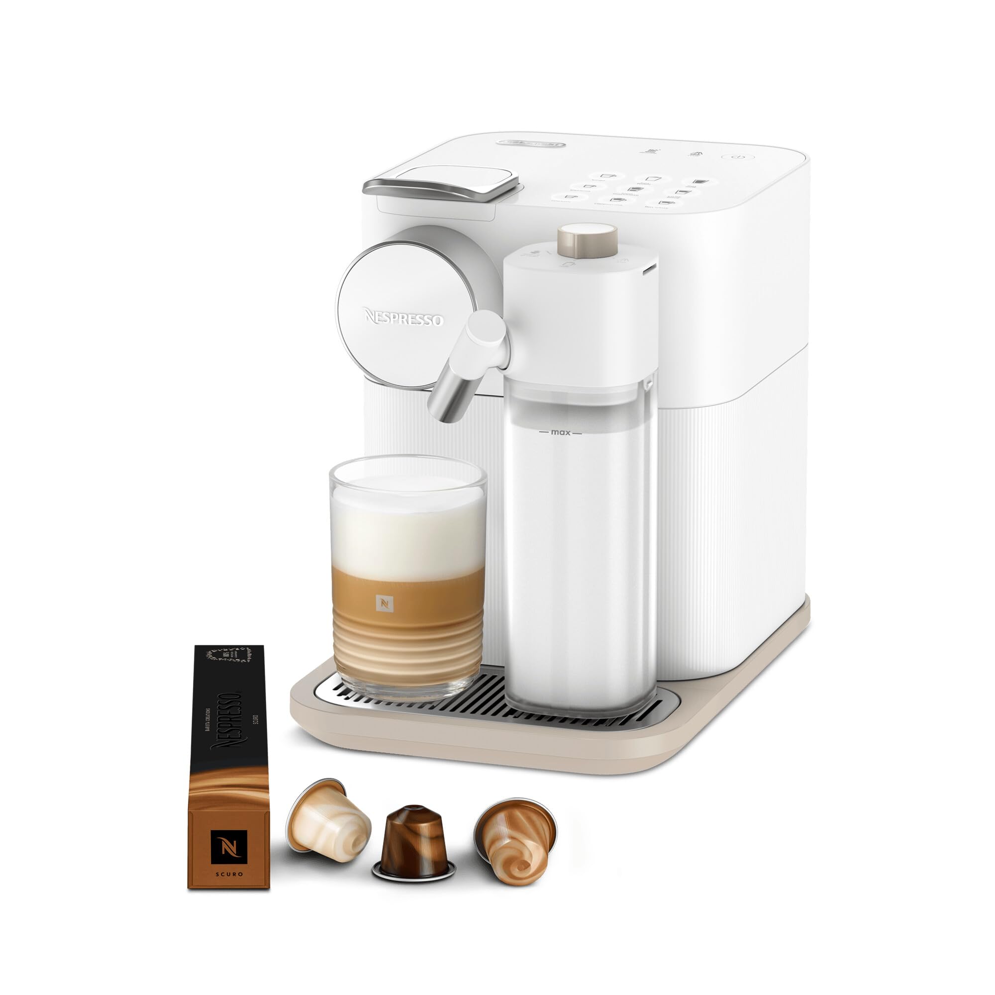 KaffiZone - Gran Lattissima Kaffeemaschine Wiiss, 19 Bar + Willkommenskit, kompakts Design, Espresso, Lungo und Milchrezept, Automatischi Abschaltig, Wiiss - KaffiZone