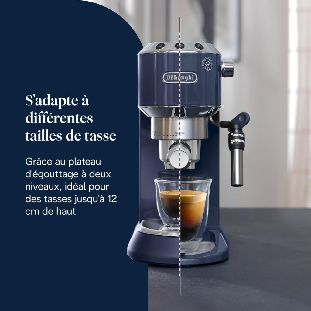 KaffiZone - Dedica Style - Perfetti kompakti Espresso-Maschine, manuälle Milchschäumer für Espresso und Cappuccino, Blau - KaffiZone