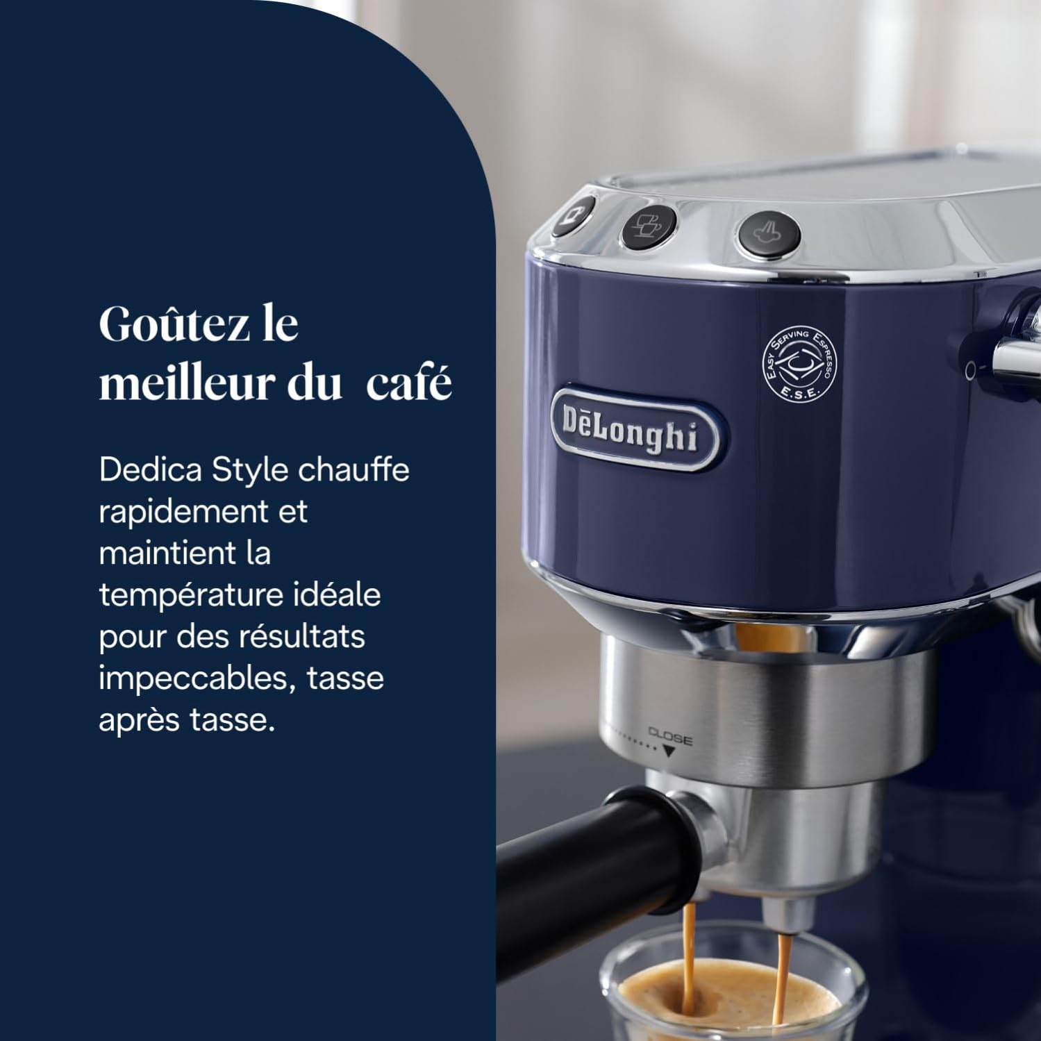 KaffiZone - Dedica Style - Perfetti kompakti Espresso-Maschine, manuälle Milchschäumer für Espresso und Cappuccino, Blau - KaffiZone