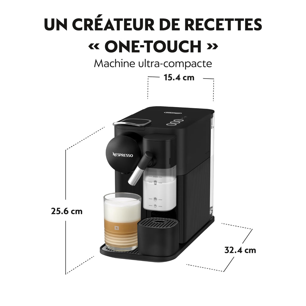 KaffiZone - Lattissima One Schwarzi Kaffeemaschine, 19 Bar + Willkommenskit, kompakts Design, Espresso, Lungo und Milchrezept, Automatischi Abschaltig, Schwarz - KaffiZone