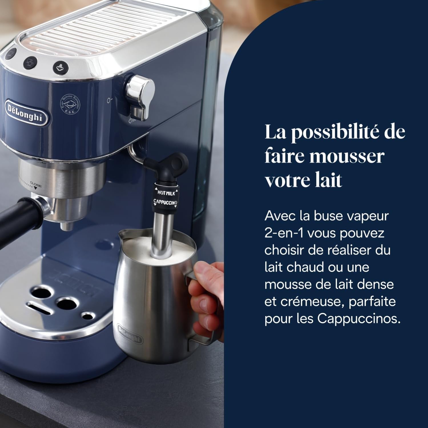 KaffiZone - Dedica Style - Perfetti kompakti Espresso-Maschine, manuälle Milchschäumer für Espresso und Cappuccino, Blau - KaffiZone