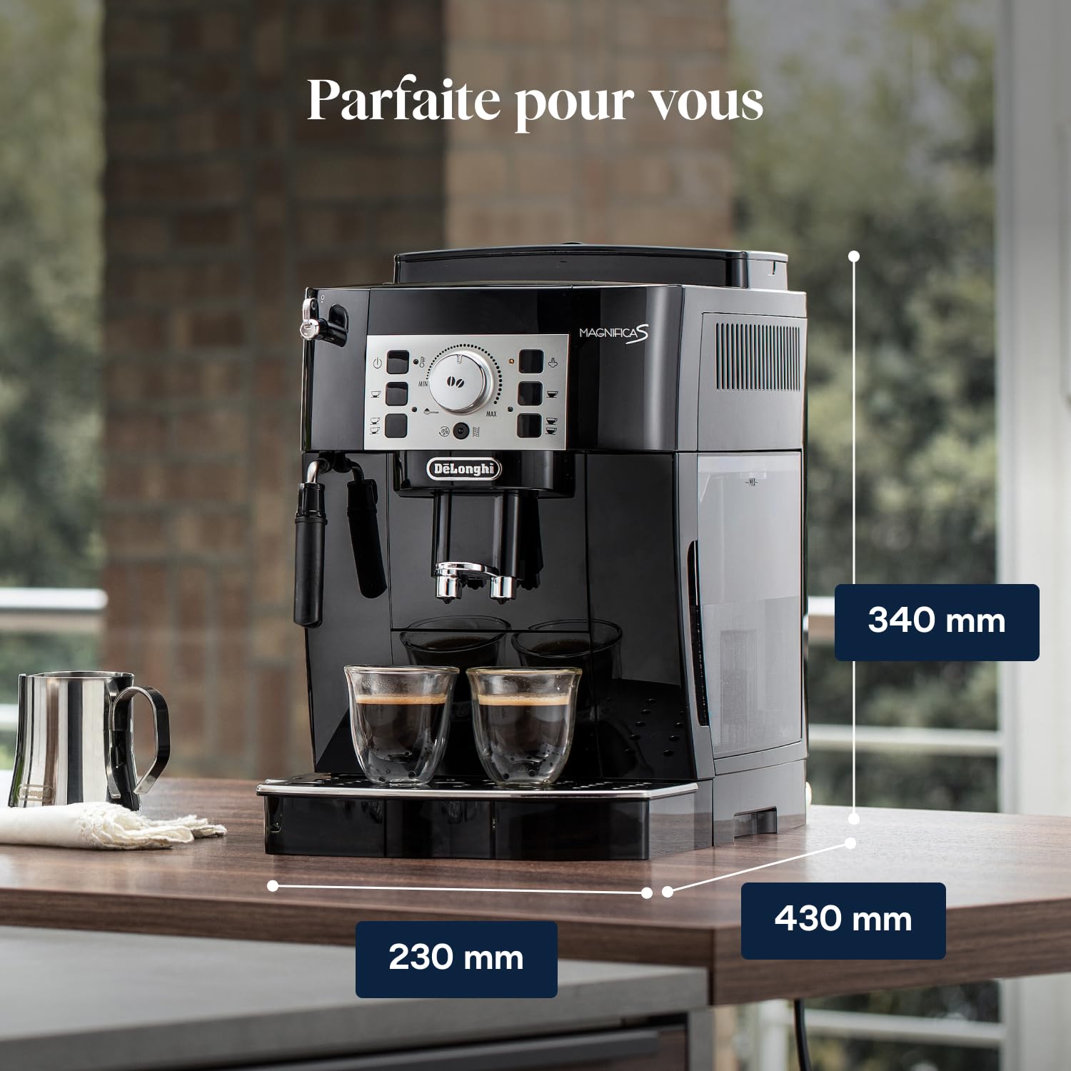 KaffiZone - Magnifica S - Perfetti automatische Kaffeemaschine mit manuellem Milchschäumer, Schwarz - KaffiZone