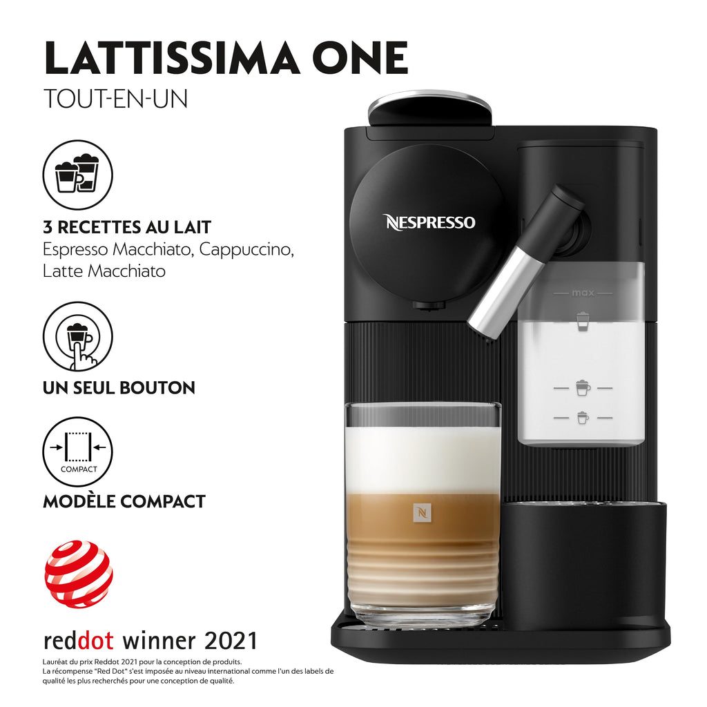 KaffiZone - Lattissima One Schwarzi Kaffeemaschine, 19 Bar + Willkommenskit, kompakts Design, Espresso, Lungo und Milchrezept, Automatischi Abschaltig, Schwarz - KaffiZone